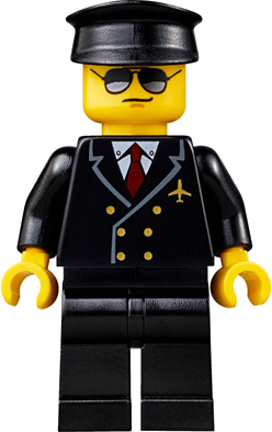 Airport - Pilot, Black Legs, Red Tie and 6 Buttons, Black Hat, Black and Silver Sunglasses