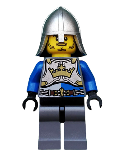 Castle - King's Knight Breastplate with Crown and Chain Belt, Helmet with Neck Protector, Closed Grin with Stubble