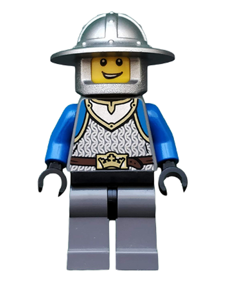 Castle - King's Knight Scale Mail, Crown Belt, Helmet with Broad Brim, Open Grin