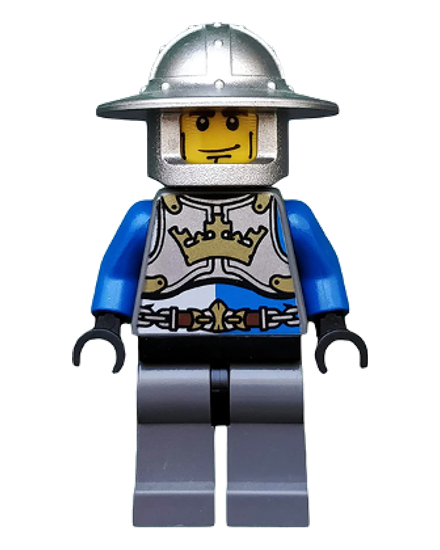 Castle - King's Knight Breastplate with Crown and Chain Belt, Helmet with Broad Brim, Cheek Lines