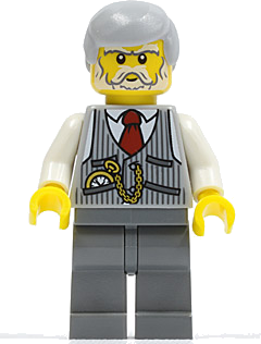 Pinstripe Vest, Red Tie and Pocket Watch, Dark Bluish Gray Legs, Light Bluish Gray Male Hair