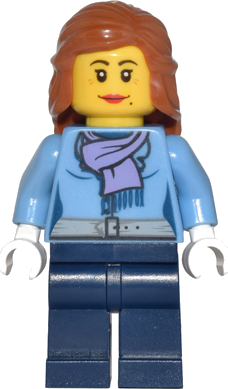Medium Blue Jacket with Light Purple Scarf, Dark Blue Legs, Dark Orange Female Hair Mid-Length
