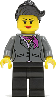 Dark Bluish Gray Jacket with Magenta Scarf, Black Legs, Top Knot Bun