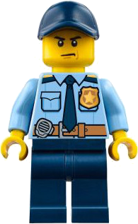 Police - City Shirt with Dark Blue Tie and Gold Badge, Dark Tan Belt with Radio, Dark Blue Legs, Dark Blue Cap with Hole