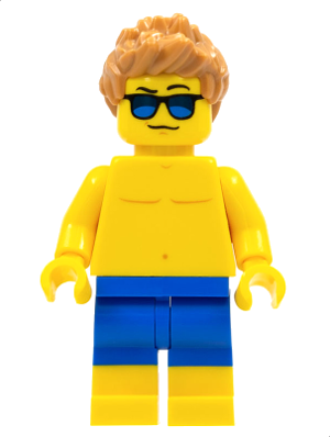 Beachgoer - Blue Male Swim Trunks and Sunglasses