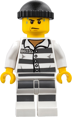 Police - Jail Prisoner 86753 Prison Stripes, Black Knit Cap, White Striped Legs, Sweat Drops