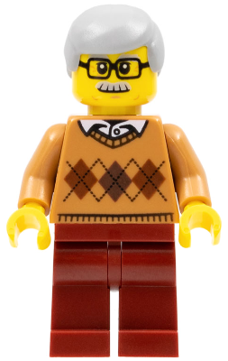 City Newsstand Visitor - Medium Nougat Argyle Sweater, Dark Red Legs, Light Bluish Gray Hair