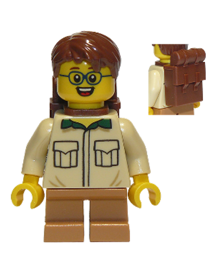 Camper, Male Child, Tan Shirt, Medium Nougat Short Legs, Glasses, Backpack