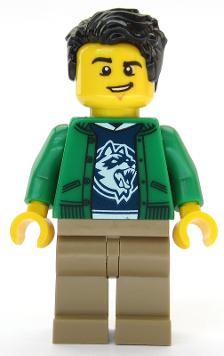Ski Shop Clerk - Male, Green Jacket over Raccoon Shirt, Black Hair