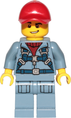 Ocean Mini-Submarine Pilot - Male, Harness, Sand Blue Legs with Pockets, Red Cap, Lopsided Grin