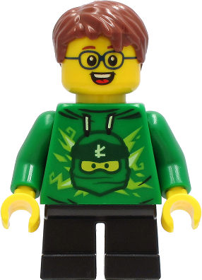 Boy - Green Ninjago Hoodie, Black Short Legs, Reddish Brown Hair