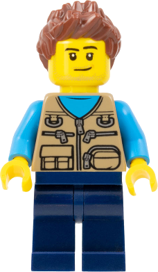 Camper Van Owner - Male, Dark Tan Vest over Dark Azure Shirt, Dark Blue Legs, Reddish Brown Spiked Hair, Stubble