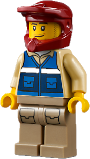 Wildlife Rescue Explorer - Male, Blue Vest with 'RESCUE' Pattern on Back, Dark Red Helmet, Dark Tan Legs with Pockets, Beard