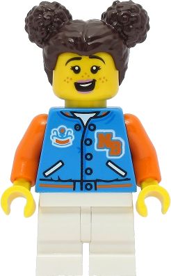 Passenger - Female, Dark Azure Sports Jacket, White Medium Legs, Dark Brown Hair with Buns, Freckles