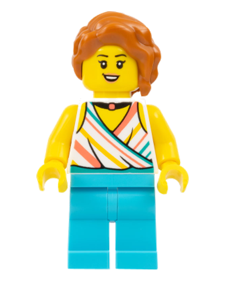 Plane Passenger - Female, White Halter Top and Black Choker Necklace, Medium Azure Legs, Dark Orange Hair with Braid