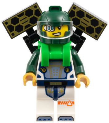 Astronaut - Male, White Spacesuit with Dark Green Arms, Dark Green Helmet, Trans-Clear Visor, Bright Green Harness with Solar Panels