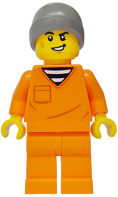 Police - City Jail Prisoner Male, Orange Prison Jumpsuit, Dark Bluish Gray Beanie, Scruff Mark