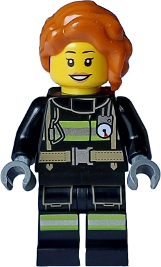 Fire - Female, Black Jacket and Legs with Reflective Stripes, Dark Orange Hair Wavy, Loose Braid