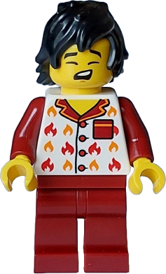Fire - Male, White Jacket with Flames, Dark Red Legs, Black Tousled Hair