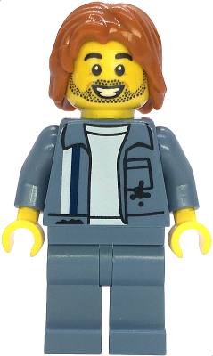 Scrapyard Worker - Male, Sand Blue Mechanic Uniform over White Shirt, Sand Blue Legs, Dark Orange Mid-Length Tousled Hair, Stubble