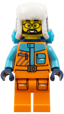 Arctic Explorer - Male, Orange and Medium Azure Jacket, Dark Blue Ushanka Hat, Black Beard, Glasses, Backpack