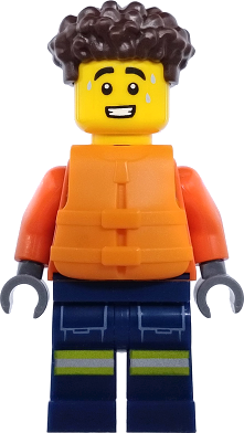 Coast Guard City - Male, Reddish Orange Jacket with Pockets and Reflective Stripes, Dark Blue Legs with Pockets and Reflective Stripes, Orange Life Jacket, Dark Brown Hair