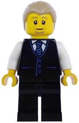 Air Traffic Controller - Male, Black Vest with Blue Striped Tie, Black Legs, Dark Tan Hair Combed