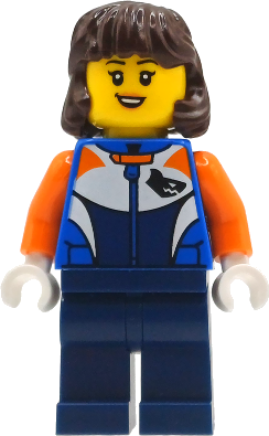 Bike Racer - Female, Racing Suit with Shark Head Logo, Dark Blue Legs, Dark Brown Hair Mid-Length