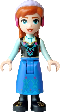 Anna - Blue Skirt, Black Boots and Black Top, Light Aqua Sleeves, Wide Smile, Coral Lips