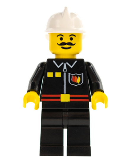 Fire - Flame Badge and 2 Buttons, Black Legs, White Fire Helmet