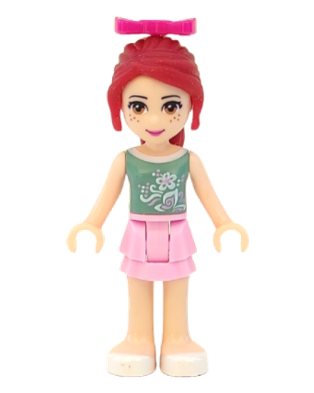 Friends Mia - Bright Pink Layered Skirt, Sand Green Top, Magenta Bow
