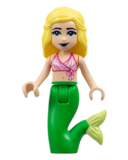 Friends Chloe - Dark Pink and White Swimsuit Top, Bright Green Mermaid Hips and Tail