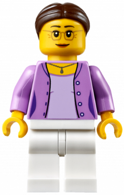 Grandma - Medium Lavender Jacket over Lavender Shirt, White Legs, Brown Hair in a Bun
