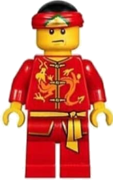 Dragon Dance Performer, Tied Red Bandana, Angry Eyebrows and Scowl