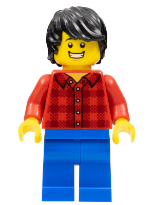 Dragon Boat Race Spectator - Male, Red Plaid Flannel Shirt, Blue Legs, Black Tousled Hair