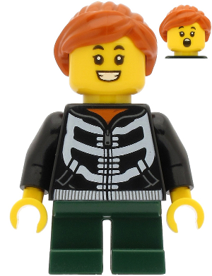 Girl - Black Hoodie with Skeleton Torso, Dark Green Short Legs, Dark Orange Hair