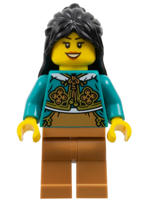 Woman, Black Long Hair, Dark Turquoise Cheongsam Bolero Shrug, Medium Nougat Legs