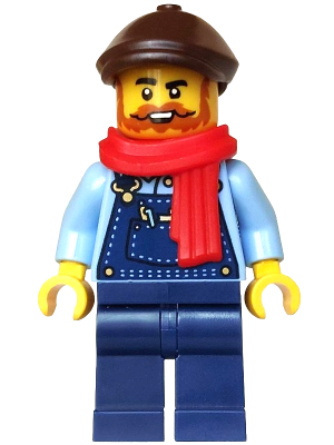 Holiday Express Train Driver - Dark Blue Overalls, Dark Brown Flat Cap, Red Scarf