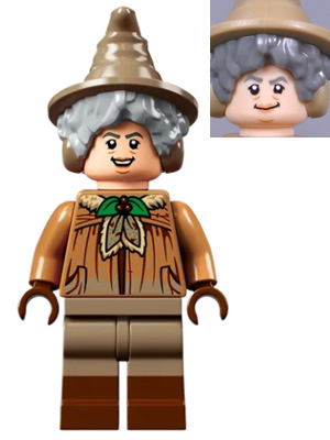Professor Pomona Sprout - Dirty Cloak, Green Holly Brooch, Dark Tan Legs with Reddish Brown Boots