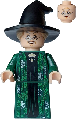 Professor Minerva McGonagall - Dark Green Robe over Black Dress, Hat with Hair, Printed Arms