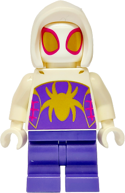 Ghost-Spider (Gwen Stacy) - Dark Purple Medium Legs, White Basic Smooth Hood, Gold Spider Logo and Eyes