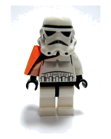 Sandtrooper - Orange Pauldron (Solid), No Survival Backpack, No Dirt Stains, Helmet with Dotted Mouth Pattern and Solid Black Head