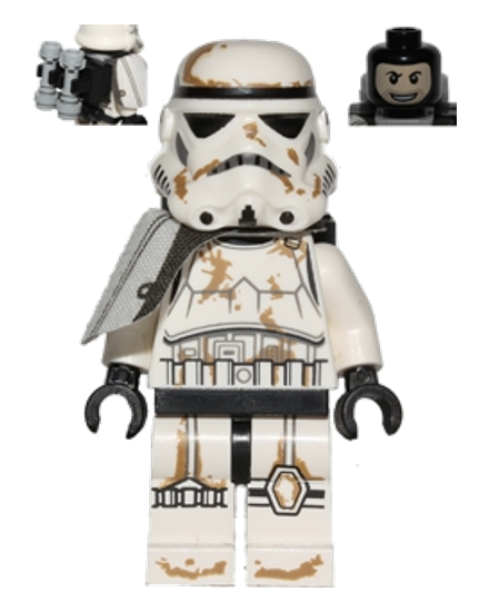 Sandtrooper - White Pauldron, Survival Backpack, Dirt Stains, Balaclava Head Print and Helmet with Dotted Mouth Pattern