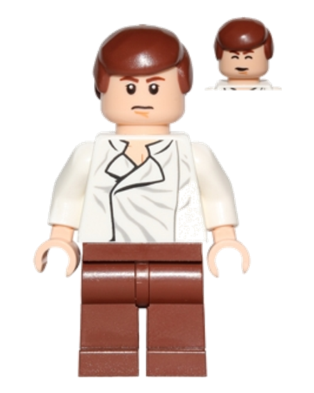 Han Solo - White Shirt with Wrinkles on Front, Reddish Brown Legs, Dual Sided Head
