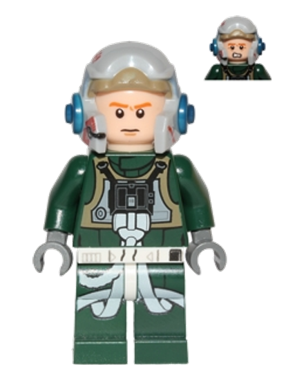 Rebel Pilot A-wing (Open Helmet, Dark Green Jumpsuit, Frown / Scared) (Arvel Crynyd)