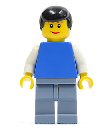 Plain Blue Torso with White Arms, Sand Blue Legs, Black Male Hair, Lipstick