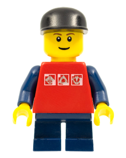Red Shirt with 3 Silver Logos, Dark Blue Arms, Dark Blue Short Legs, Black Cap
