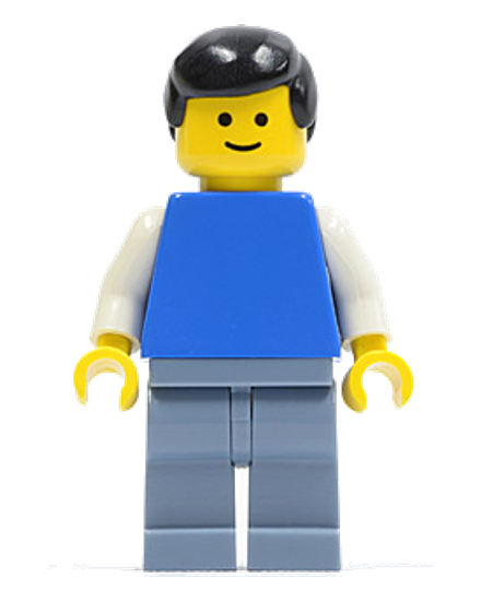 Plain Blue Torso with White Arms, Sand Blue Legs, Black Male Hair