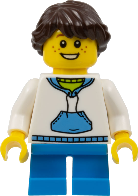 Girl with White Hoodie with Blue Pockets