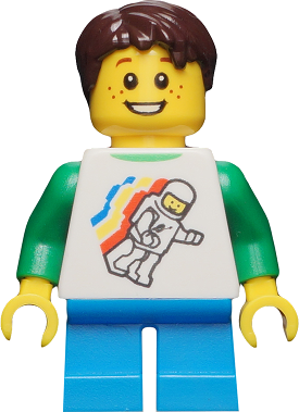 Boy with Classic Space Minifigure shirt